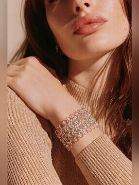NWT NADINE WEST Chic Silver Mesh Weave Bracelet ~ 1 3/4"